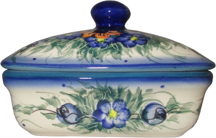Boleslawiec Polish Pottery UNIKAT Butter Dish, Serving or Storage Box "Wild Field"