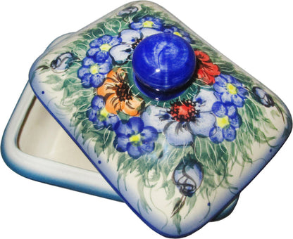 Boleslawiec Polish Pottery UNIKAT Butter Dish, Serving or Storage Box "Wild Field"
