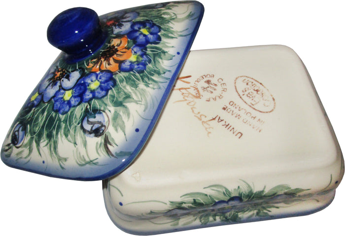 Boleslawiec Polish Pottery UNIKAT Butter Dish, Serving or Storage Box "Wild Field"