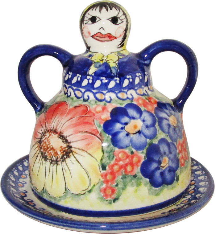 Boleslawiec Polish Pottery UNIKAT Cheese Lady Butter Dish "Flower Field"