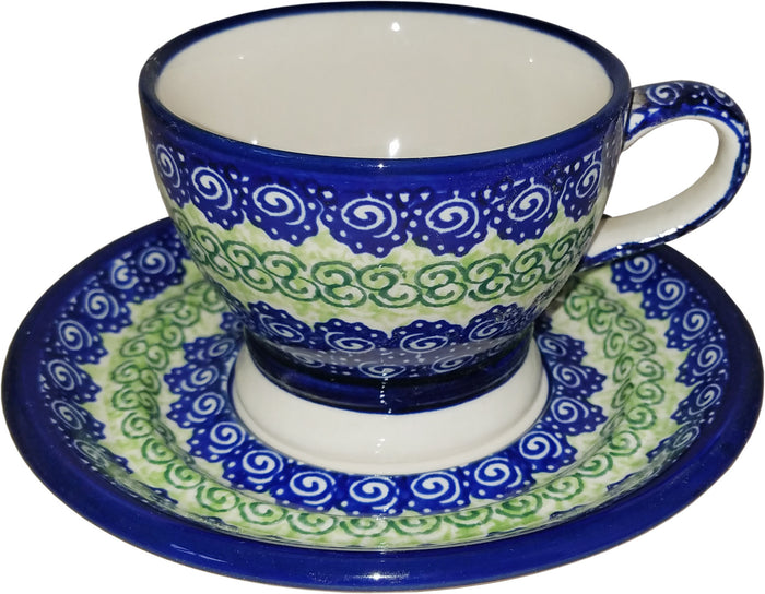 Boleslawiec Polish Pottery UNIKAT Cup and Saucer "Alex"
