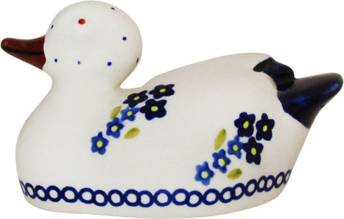 Boleslawiec Polish Pottery UNIKAT Duck Statuette "Forget Me Not"