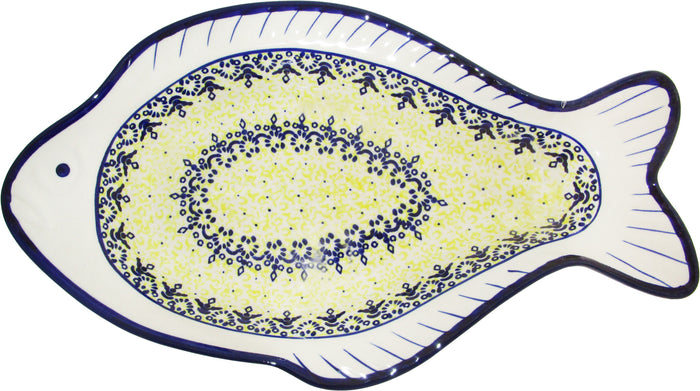 Boleslawiec Polish Pottery UNIKAT Fish Shaped Serving Plate "Lace"