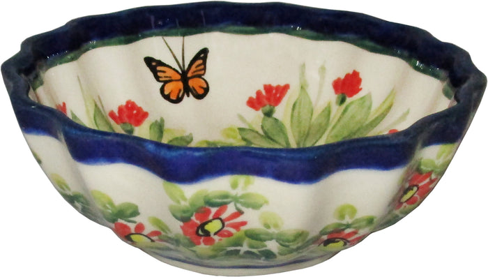 Boleslawiec Polish Pottery UNIKAT Ice Cream Scalloped Bowl "Spring"