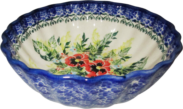 Boleslawiec Polish Pottery UNIKAT Ice Cream Scalloped Bowl "Summer Day"