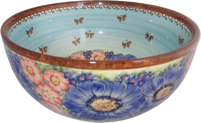 Boleslawiec Polish Pottery Unikat Large Mixing or Serving Bowl "Blue Sky Meadow"