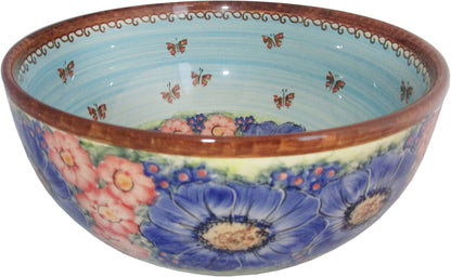 Boleslawiec Polish Pottery Unikat Large Mixing or Serving Bowl "Blue Sky Meadow"