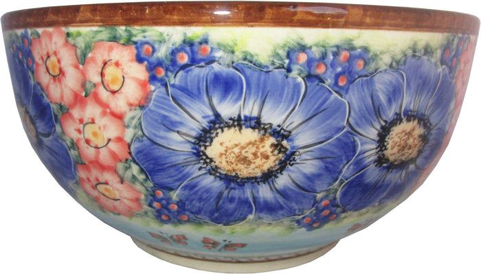Boleslawiec Polish Pottery Unikat Large Mixing or Serving Bowl "Blue Sky Meadow"