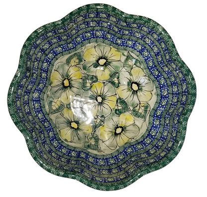 Boleslawiec Polish Pottery UNIKAT Large Scalloped Bowl "Green Garden"