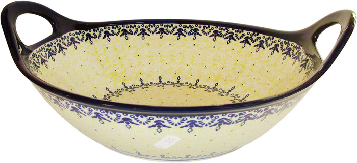 Boleslawiec Polish Pottery UNIKAT Medium Bowl with Handles "Lace"