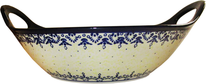 Boleslawiec Polish Pottery UNIKAT Medium Bowl with Handles "Lace"