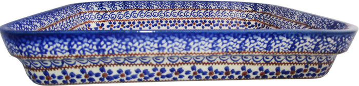 Boleslawiec Polish Pottery UNIKAT Medium Rectangular Lasagna Baker "Blue Garden"