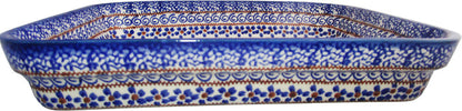 Boleslawiec Polish Pottery UNIKAT Medium Rectangular Lasagna Baker "Blue Garden"