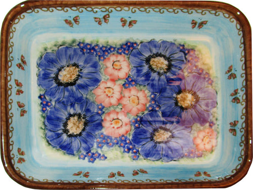 Boleslawiec Polish Pottery UNIKAT Medium Rectangular Lasagna Baker "Blue Sky Meadow""