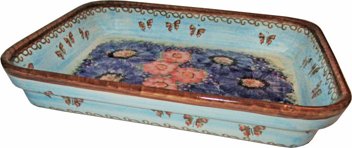 Boleslawiec Polish Pottery UNIKAT Medium Rectangular Lasagna Baker "Blue Sky Meadow""