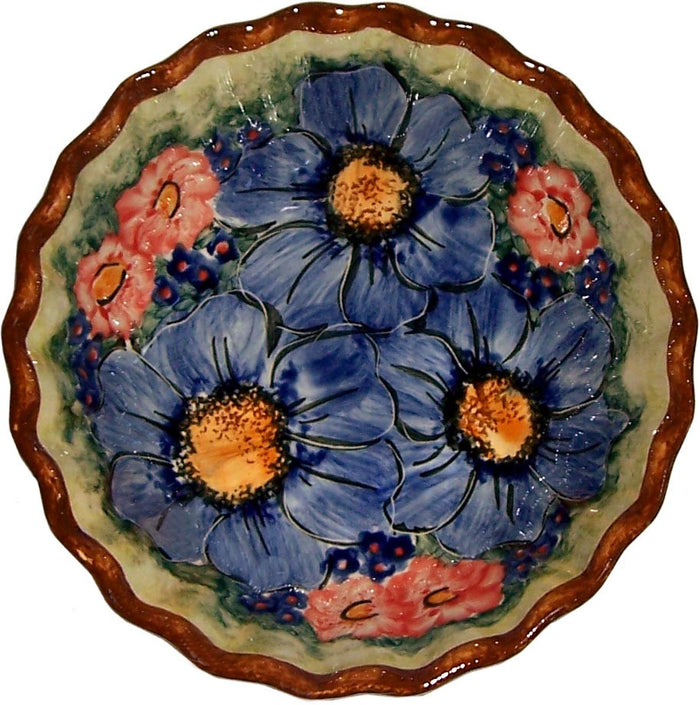 Boleslawiec Polish Pottery UNIKAT Medium Scalloped Bowl "Blue Sky Meadow"