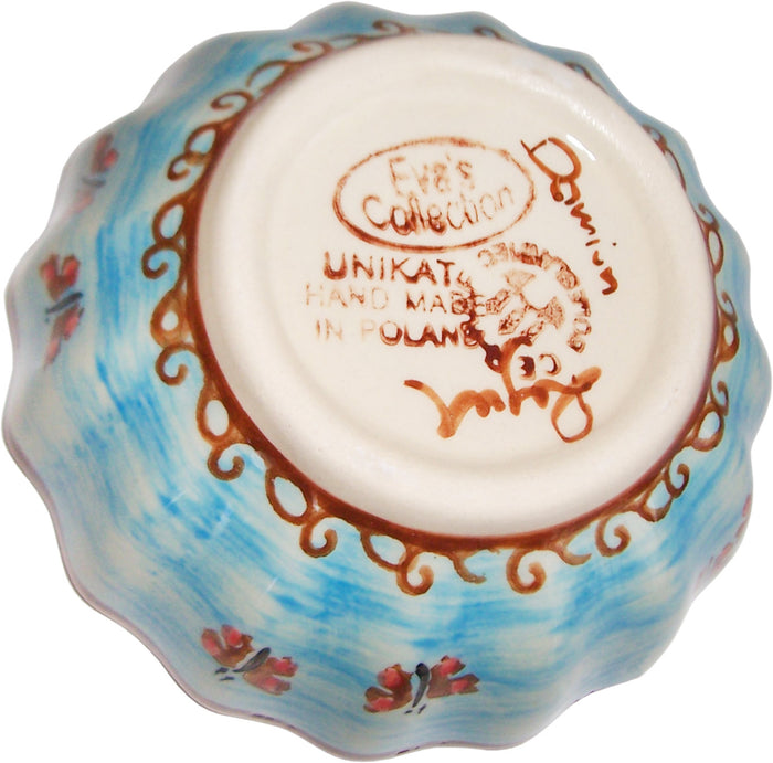 Boleslawiec Polish Pottery UNIKAT Medium Scalloped Bowl "Blue Sky Meadow"