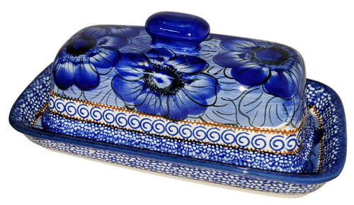 Boleslawiec Polish Pottery UNIKAT One Stick Butter Dish American Style "Blue Garden"