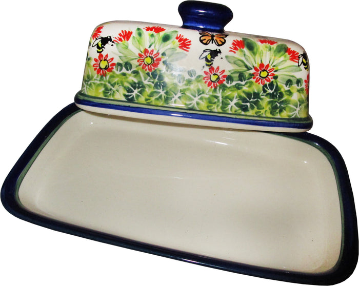 Boleslawiec Polish Pottery UNIKAT One Stick Butter Dish American Style "Spring"