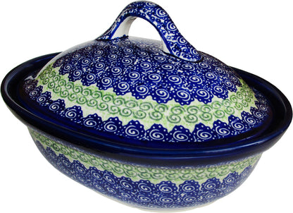 Boleslawiec Polish Pottery UNIKAT Oval Baker with Cover "Alex"
