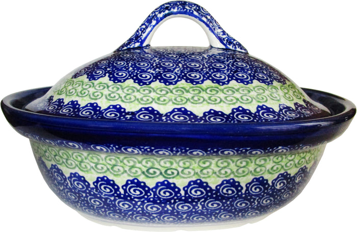 Boleslawiec Polish Pottery UNIKAT Oval Baker with Cover "Alex"