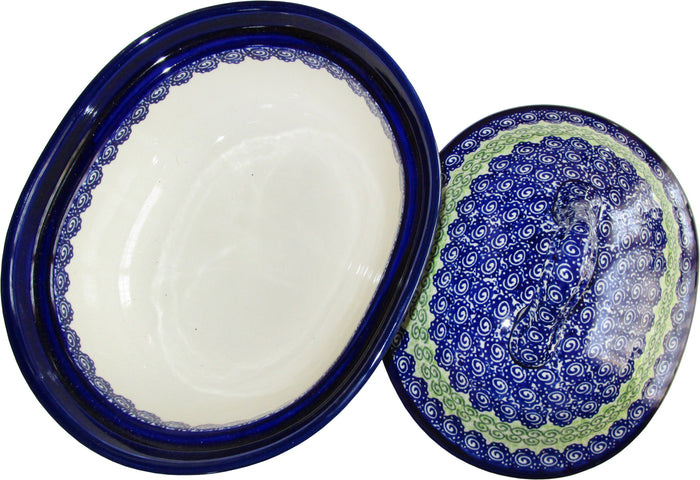 Boleslawiec Polish Pottery UNIKAT Oval Baker with Cover "Alex"