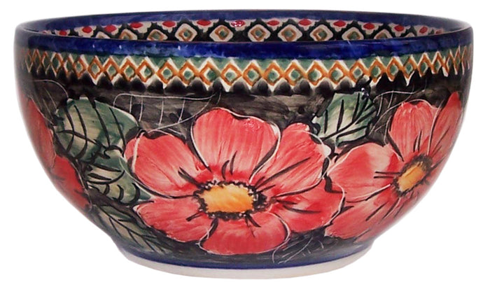 Boleslawiec Polish Pottery UNIKAT Pasta or Soup Serving Bowl "Red Garden"