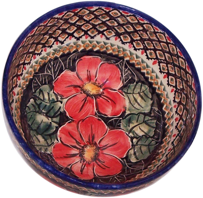 Boleslawiec Polish Pottery UNIKAT Pasta or Soup Serving Bowl "Red Garden"