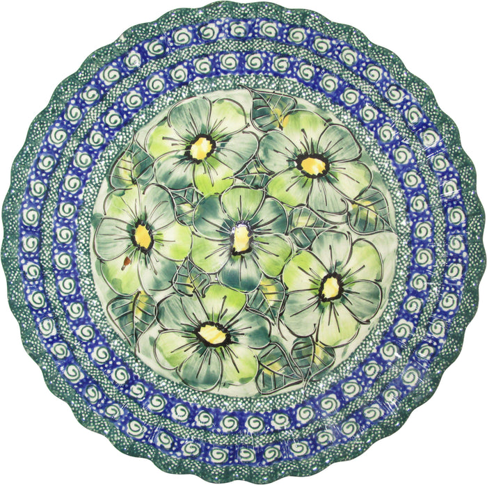 Boleslawiec Polish Pottery UNIKAT Pie or Quiche Baker "Green Garden"