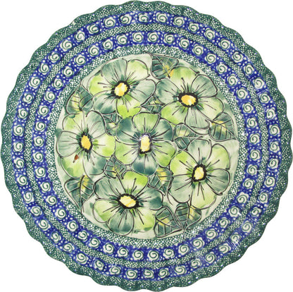 Boleslawiec Polish Pottery UNIKAT Pie or Quiche Baker "Green Garden"