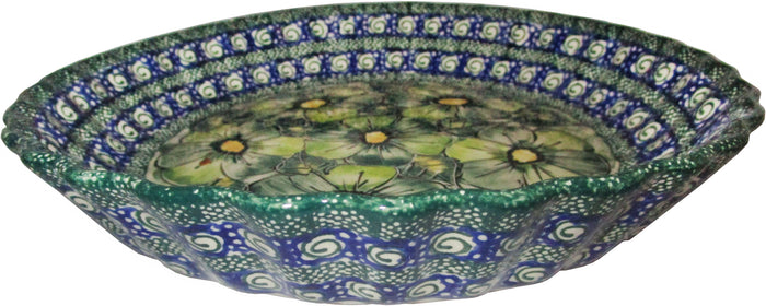 Boleslawiec Polish Pottery UNIKAT Pie or Quiche Baker "Green Garden"