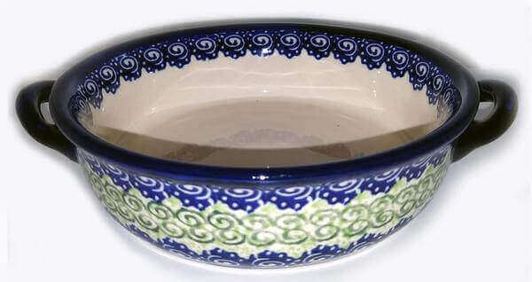Boleslawiec Polish Pottery UNIKAT Round Casserole Baker with Handles "Alex"
