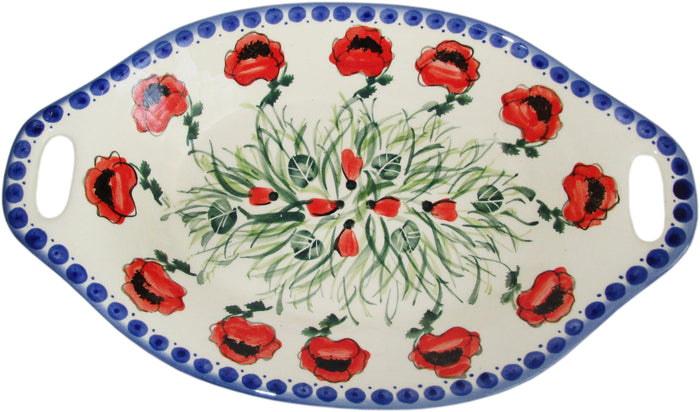 Boleslawiec Polish Pottery UNIKAT Serving or Baking Dish with Handles "Poppy Field"