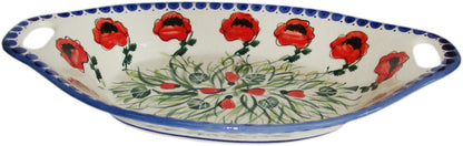 Boleslawiec Polish Pottery UNIKAT Serving or Baking Dish with Handles "Poppy Field"