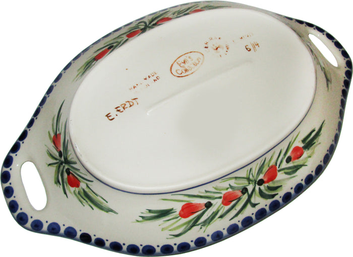 Boleslawiec Polish Pottery UNIKAT Serving or Baking Dish with Handles "Poppy Field"
