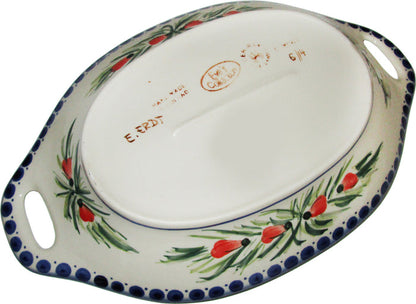 Boleslawiec Polish Pottery UNIKAT Serving or Baking Dish with Handles "Poppy Field"