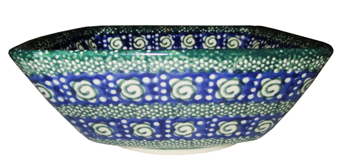 Boleslawiec Polish Pottery Unikat Serving or Ice Cream Square Bowl "Green Garden"