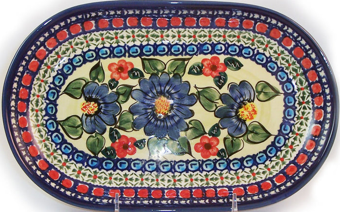 Boleslawiec Polish Pottery UNIKAT Serving Platter 9.25" long "Patricia"