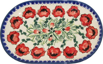 Boleslawiec Polish Pottery UNIKAT Serving Platter 9.25" long "Poppy Field"