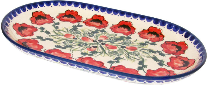 Boleslawiec Polish Pottery UNIKAT Serving Platter 9.25" long "Poppy Field"
