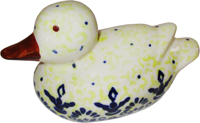 Boleslawiec Polish Pottery UNIKAT Small Duck Statuette "Lace"