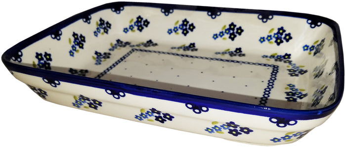 Boleslawiec Polish Pottery UNIKAT Small Lasagna Rectangular Baker "Forget Me Not"