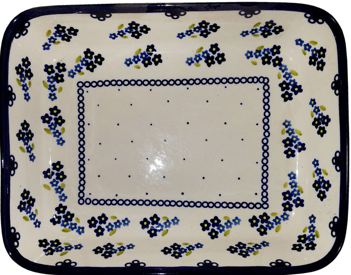 Boleslawiec Polish Pottery UNIKAT Small Lasagna Rectangular Baker "Forget Me Not"