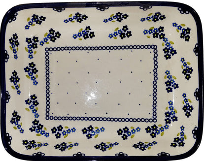 Boleslawiec Polish Pottery UNIKAT Small Lasagna Rectangular Baker "Forget Me Not"