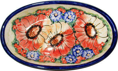 Boleslawiec Polish Pottery UNIKAT Small Oval Baker "Flower Field"
