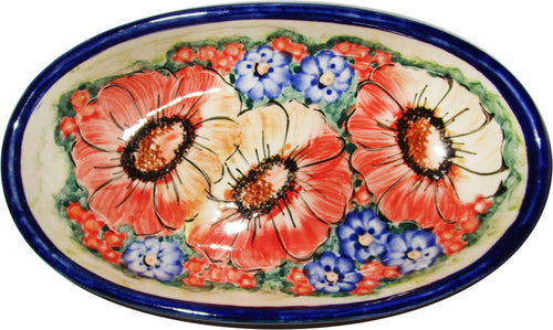 Boleslawiec Polish Pottery UNIKAT Small Oval Baker "Flower Field"