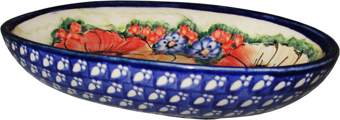Boleslawiec Polish Pottery UNIKAT Small Oval Baker "Flower Field"