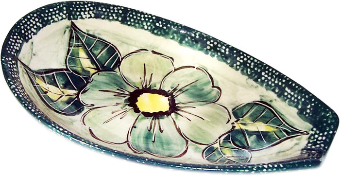 Boleslawiec Polish Pottery UNIKAT Spoon Rest "Green Garden"