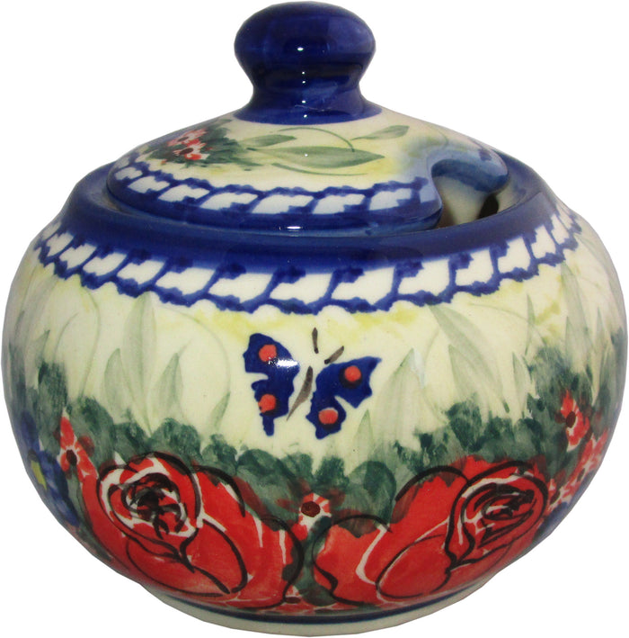 Boleslawiec Polish Pottery UNIKAT Sugar Bowl "Wild Roses"