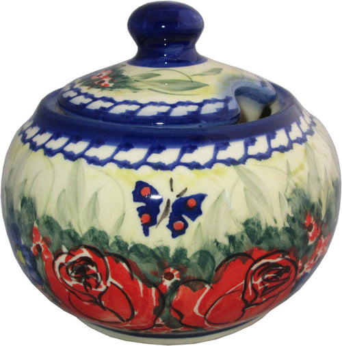Boleslawiec Polish Pottery UNIKAT Sugar Bowl "Wild Roses"